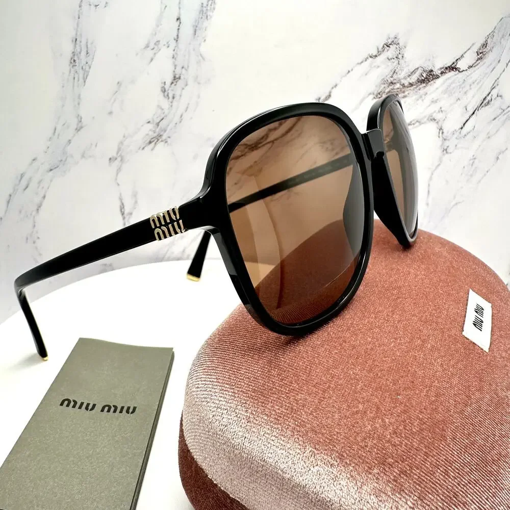 New MIU MIU Sunglasses MU B01S 16K90Q Black Brown Lens Oversized Pillow Square - Picture 2 of 16